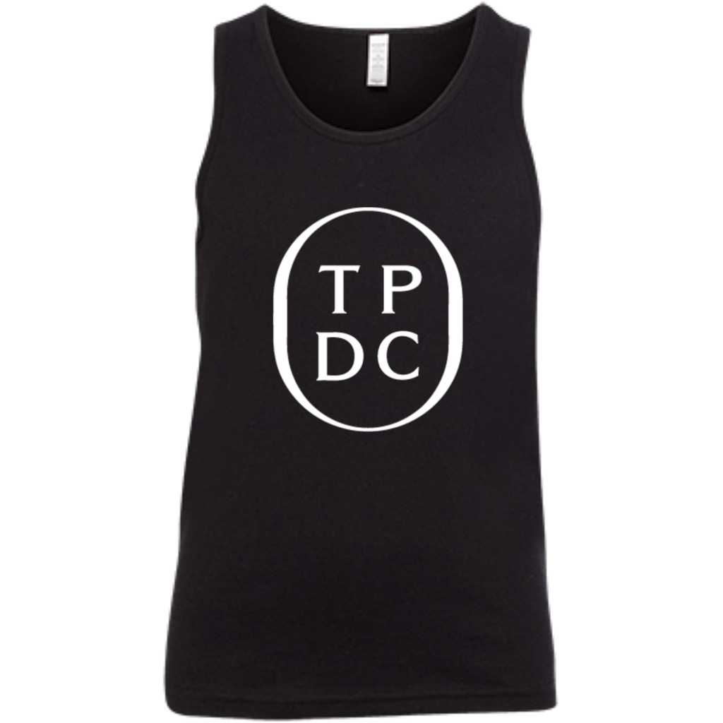 TPDC Logo White Print Black Youth Tank
